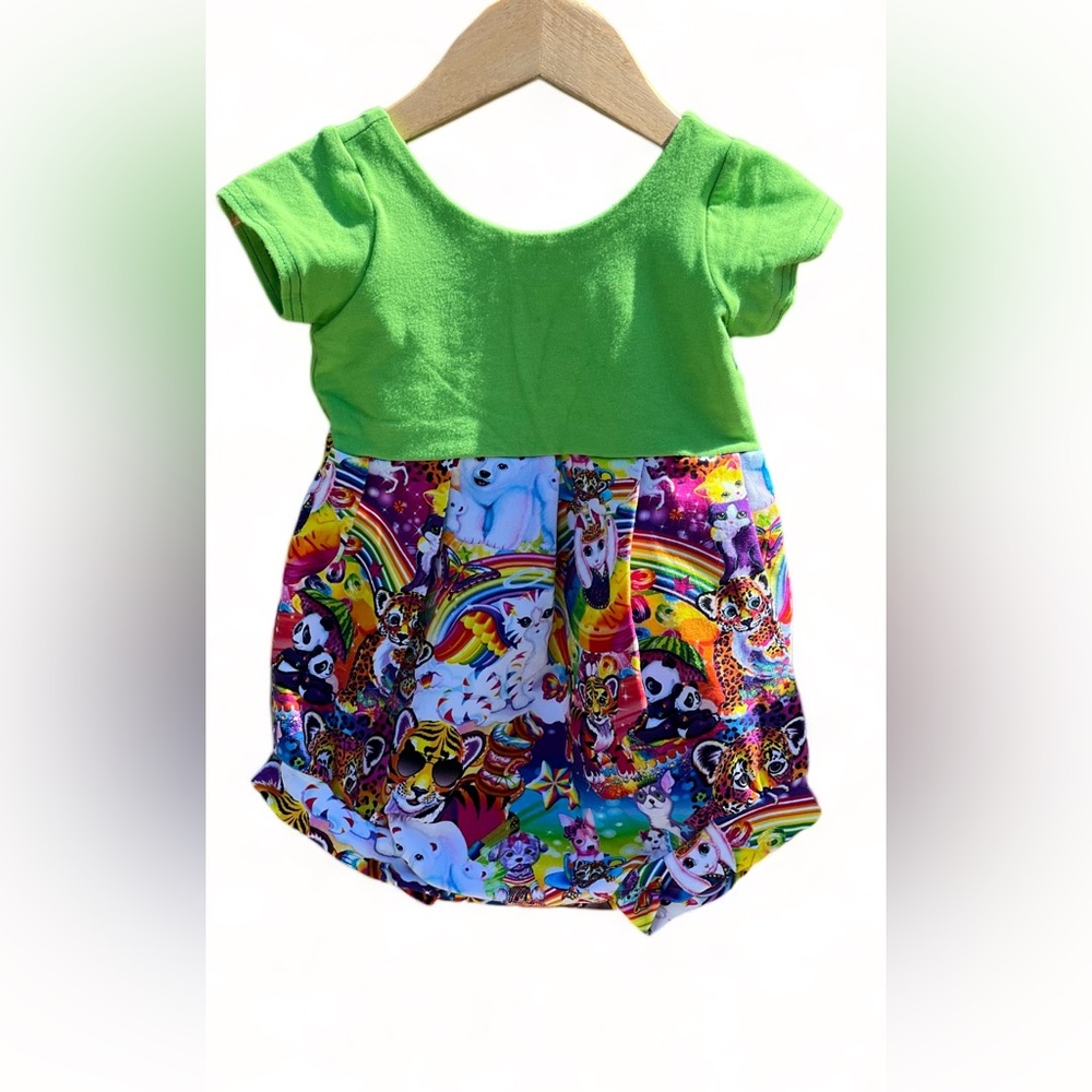 Custom handmade Lisa Frank prints Baby Bubble Romper